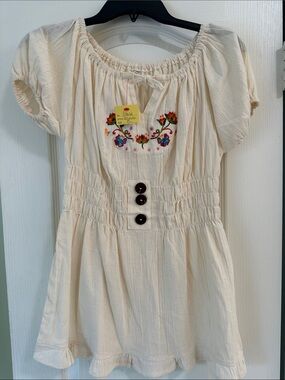 Kids Cream Short-Sleeve Embroidered Dress